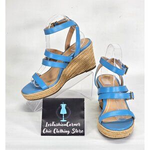 NWOB Vionic Women's Sabina Blue Strappy Wedge Espadrille Sandals Sz 8 037